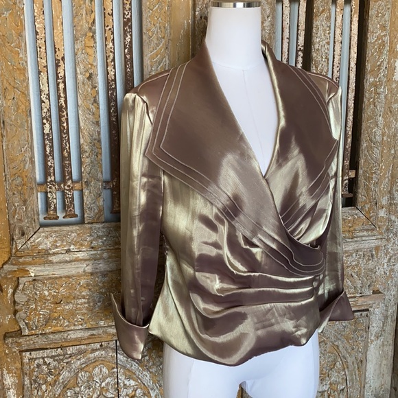CACHET FAUX WRAP EVENING BLOUSE 14 METALLIC - Picture 4 of 7